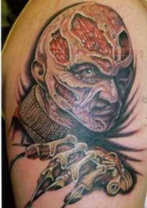 Scary Freddy Krueger Tattoo On Shoulder